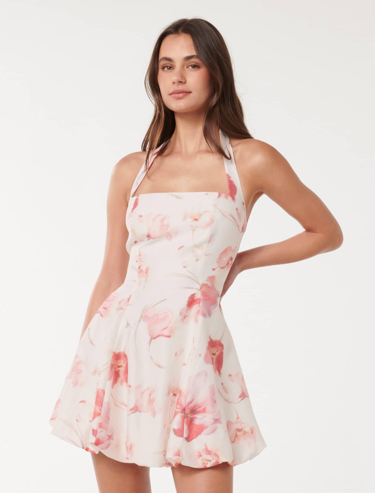 Forever New Women's Harriet Halter Bubble Mini Dress in Valerie Floral, Size LyocellPolyamideLinen