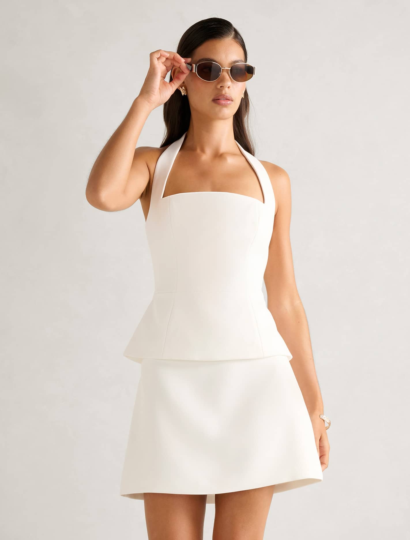 Forever New Women's Azura A-Line Mini Skirt in Porcelain, Size PolyesterElastanePolyester