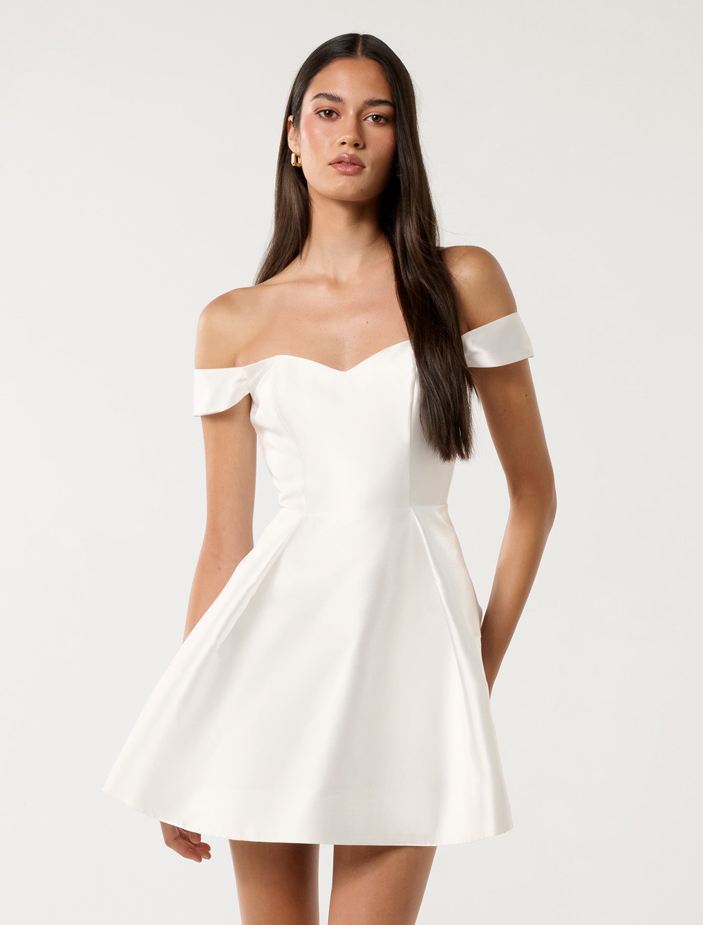 Forever New Women's Annie Short-Sleeve A-Line Mini Dress in Ivory, Size PolyesterElastane