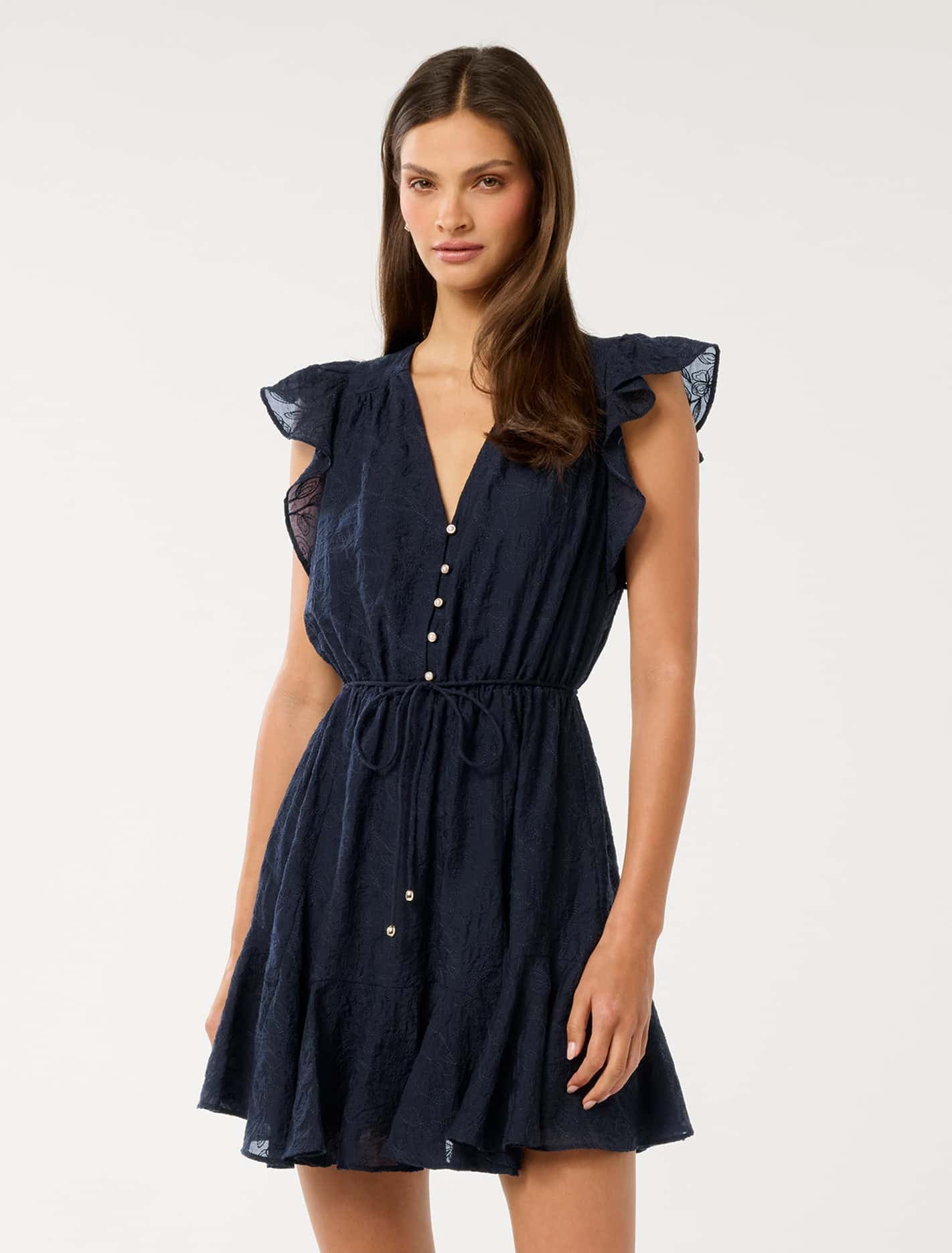 Forever New Women's Maxine Flutter Sleeve Mini Dress in Navy, Size LyocellPolyamideViscose