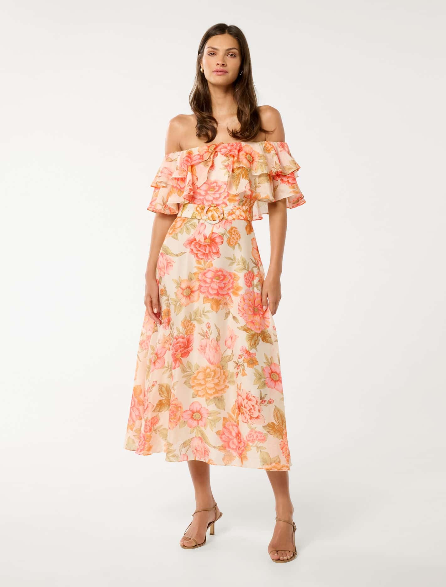 Forever New Women's Jemima Ruffle Midi Dress in Paxton Floral, Size LyocellLinenPolyamide