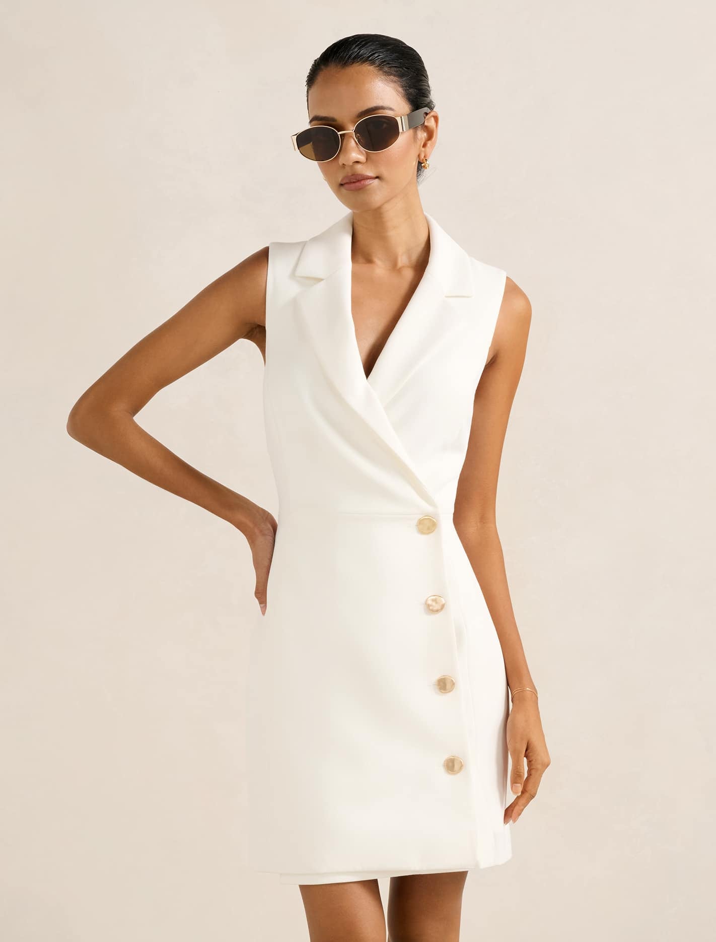 Forever New Women's Eddie Petite Blazer Mini Dress in Porcelain, Size Recycled PolyesterRecycled Polyester