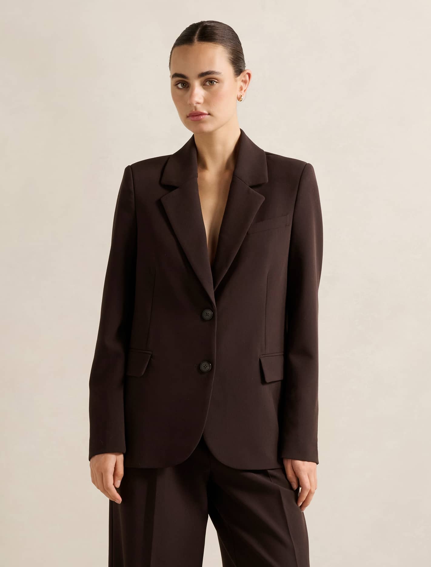Forever New Women's Briony Single Breasted Blazer Jacket in Chocolate Set, Size PolyesterViscoseElastane
