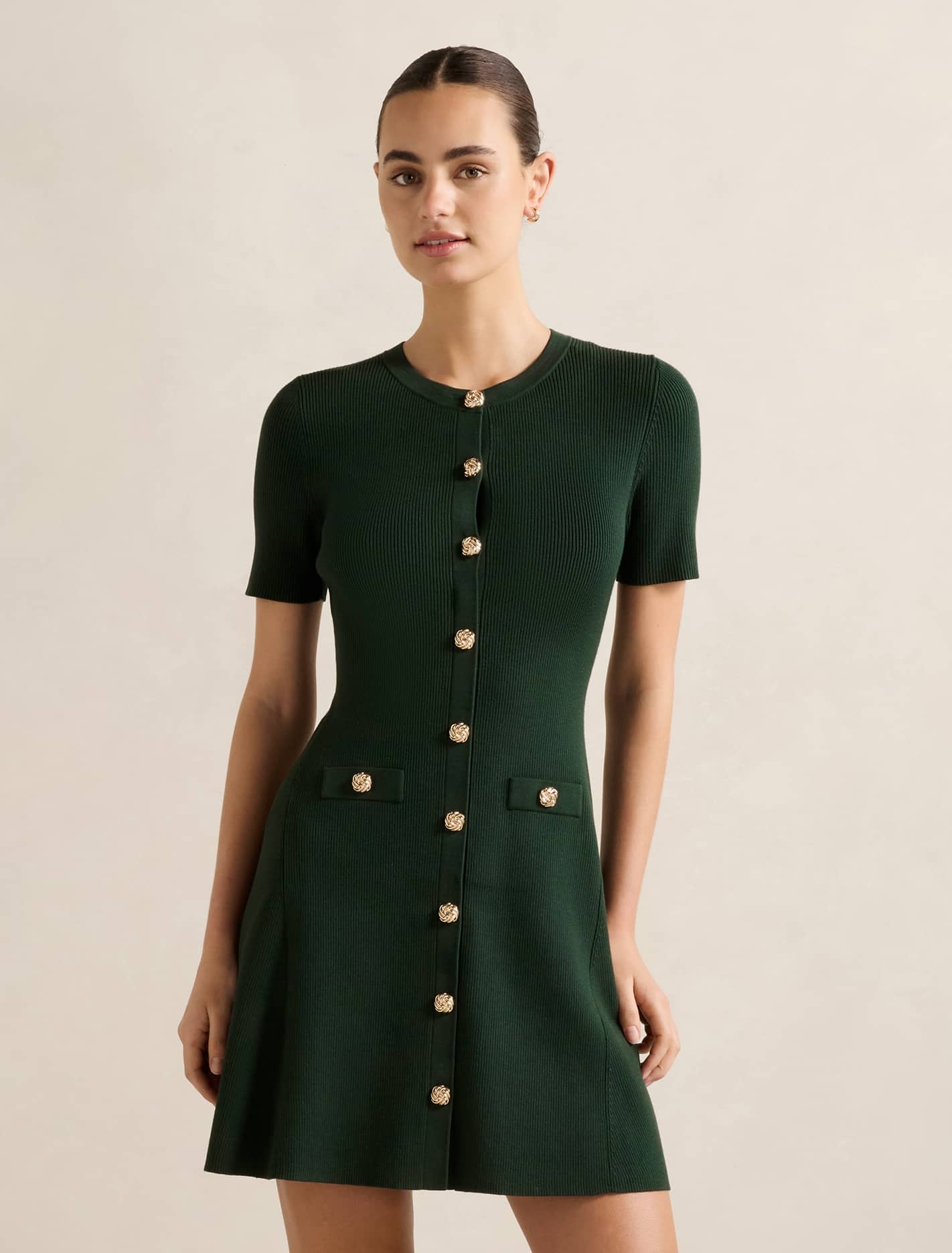 Forever New Women's Mallory Knitted Mini Dress in Deep Green, Size ViscosePolyesterPolyamide