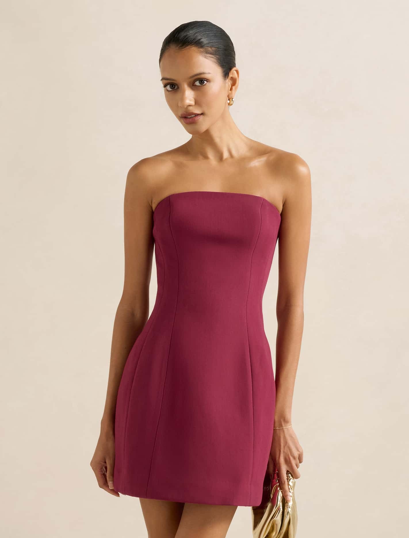 Forever New Women's Tahlie Petite Strapless Mini Dress in Deep Plum, Size PolyesterViscoseElastane