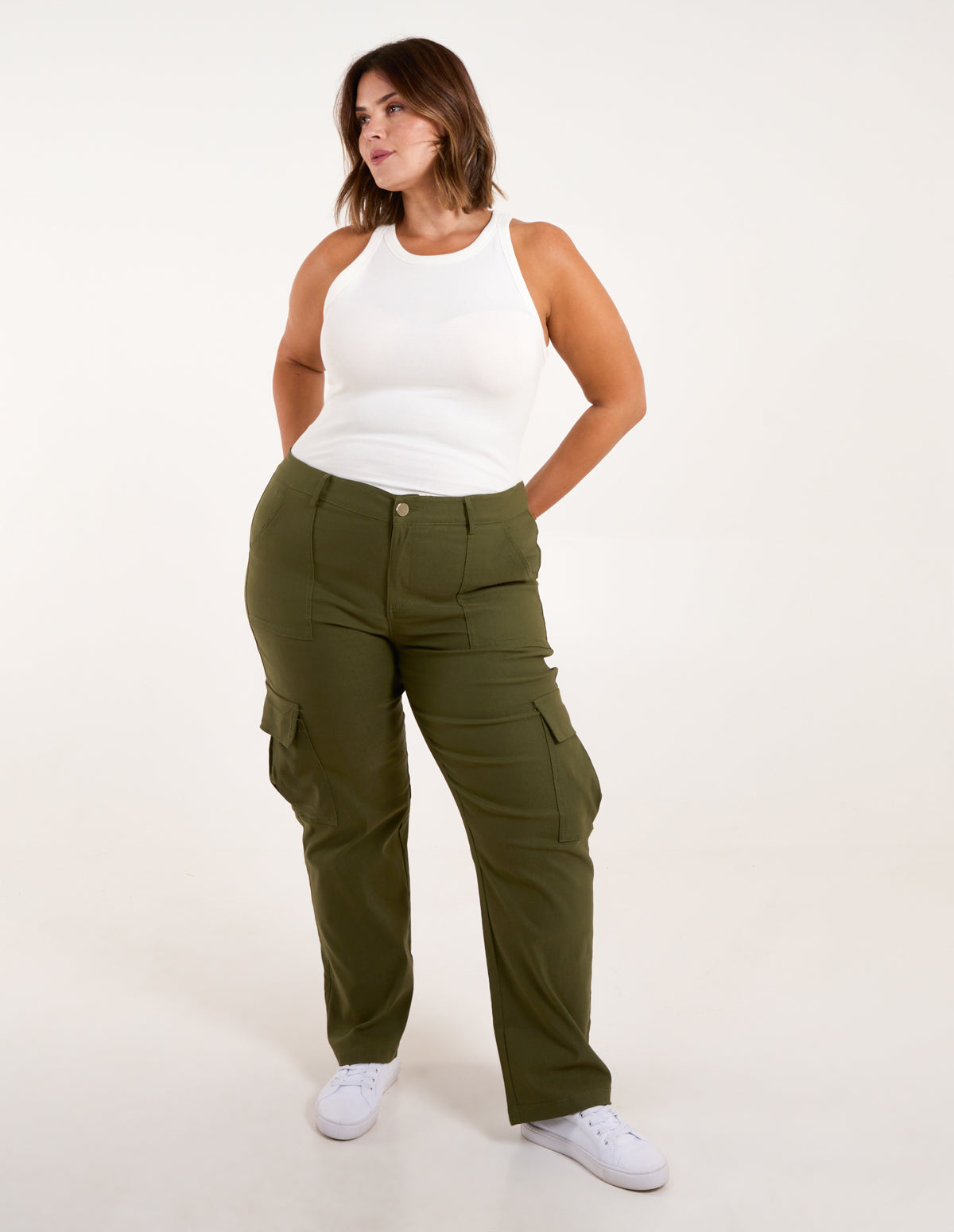 Curve Straight Leg Pocket Detail Cargo Trousers - KHAKI