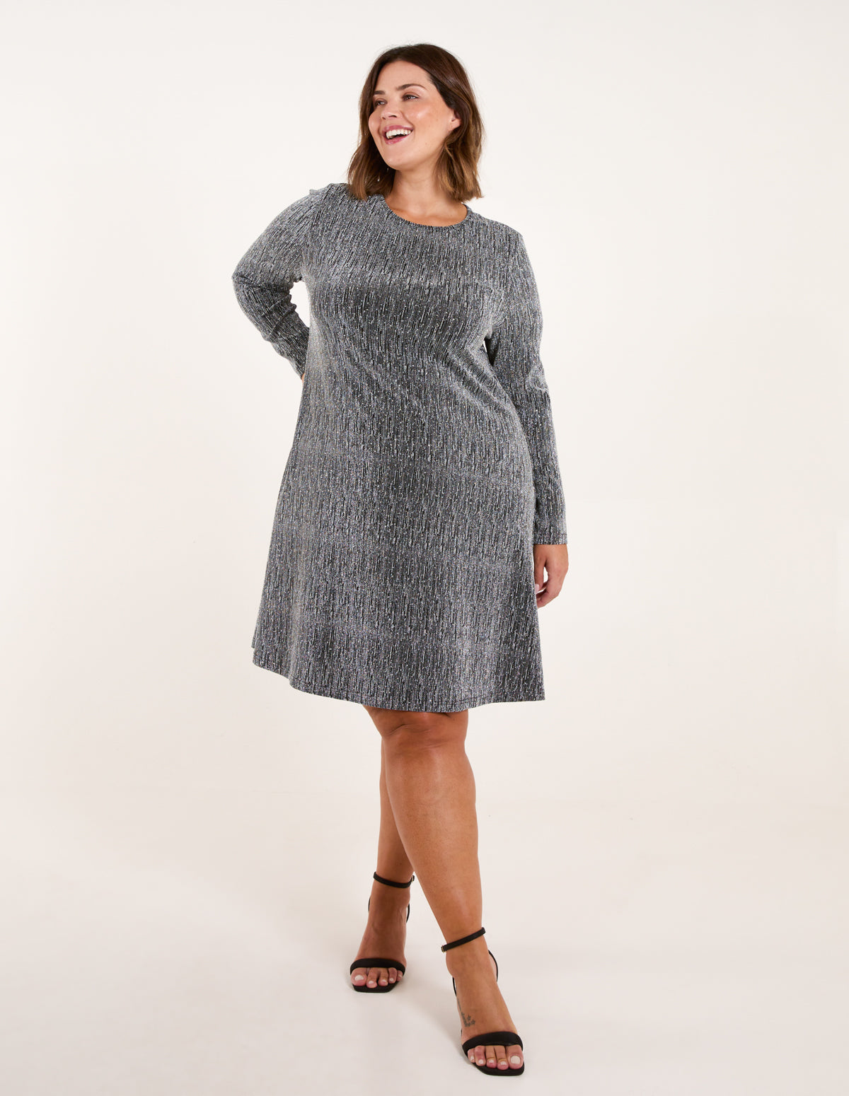 Curve Lurex Swing Dress - SILVER