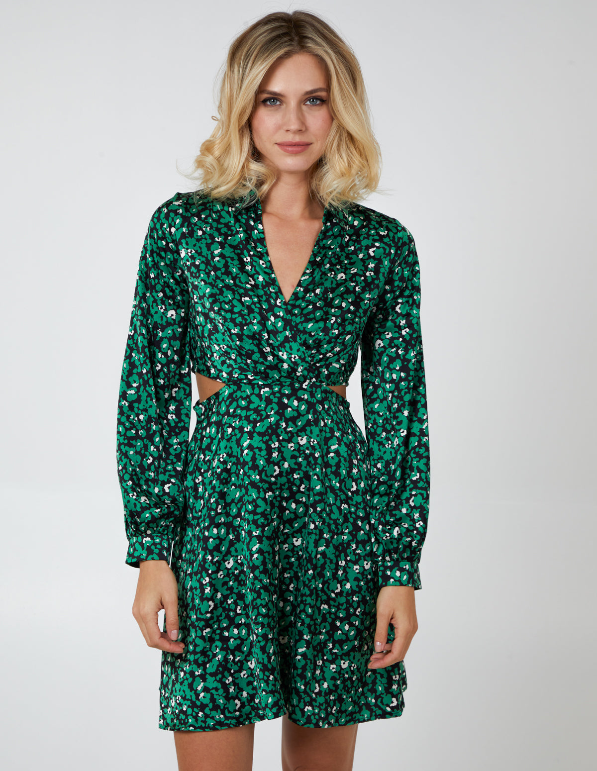 Keyhole Wrap Bust Shirt Dress - GREEN