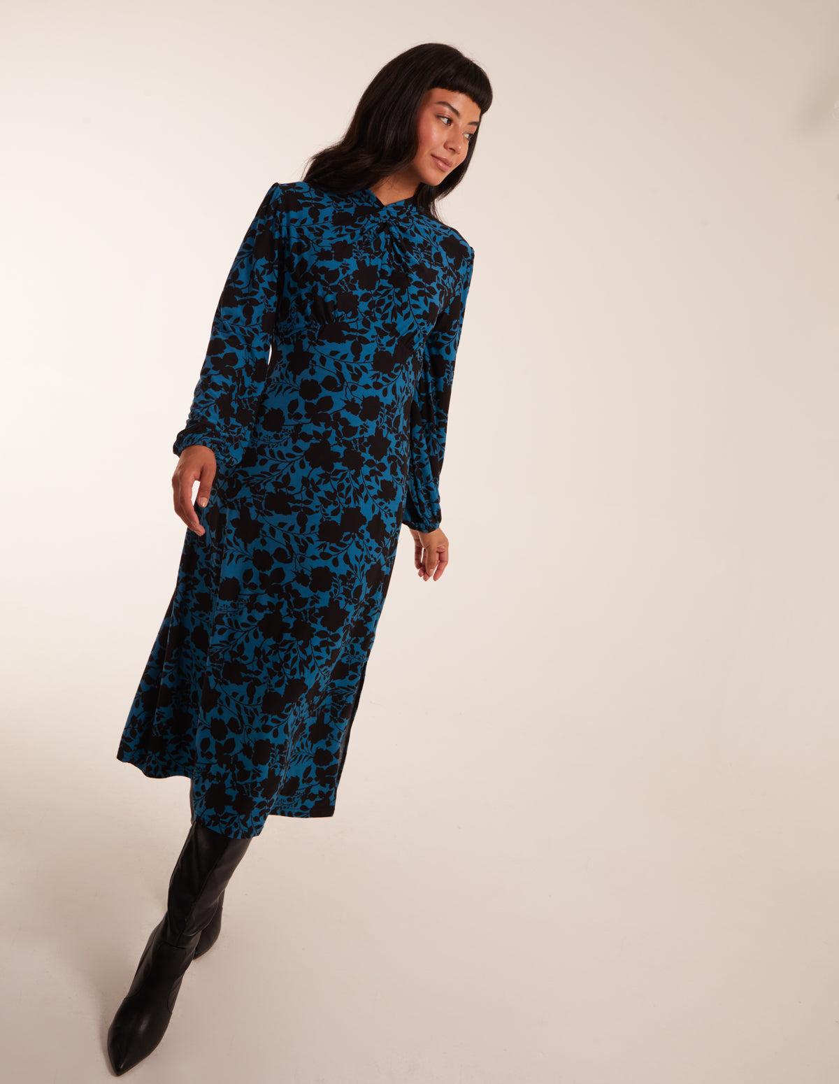 Wrap Neck Fit And Flare Midi Dress - Teal
