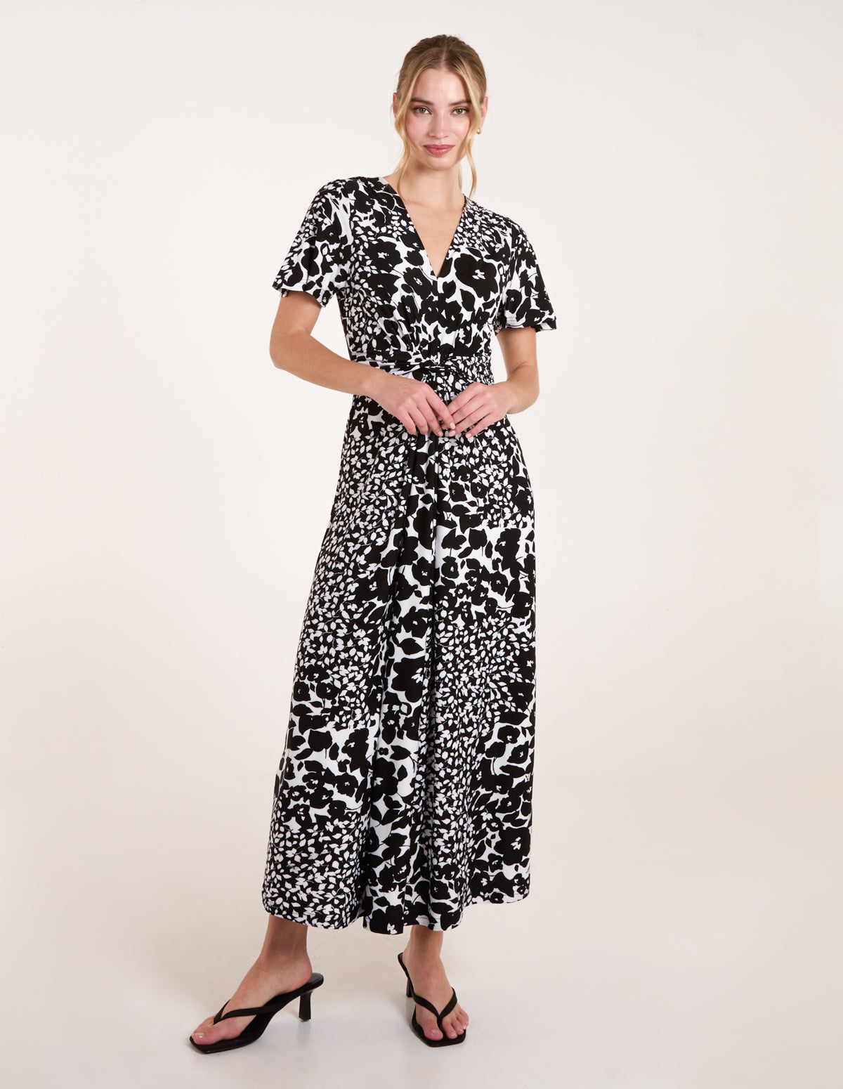 Twist Front Printed Maxi Dress - SM BLACKWHITE