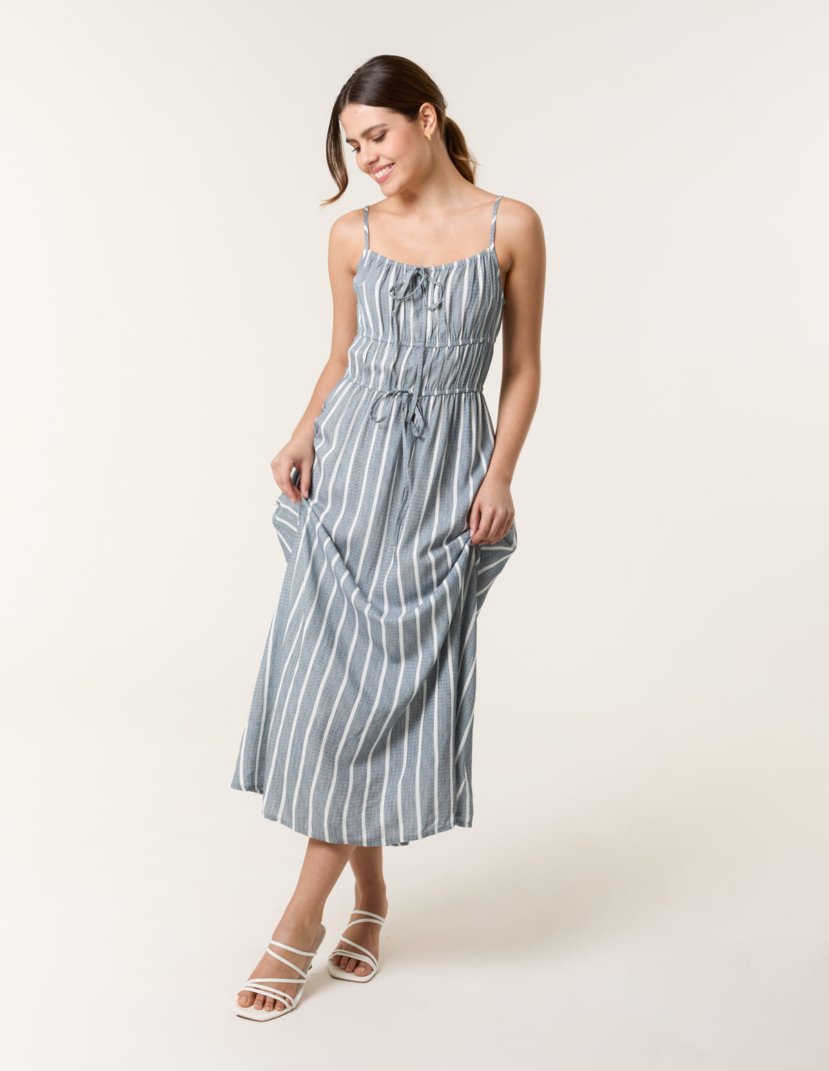 Tie Front Midi Dress - L DENIM