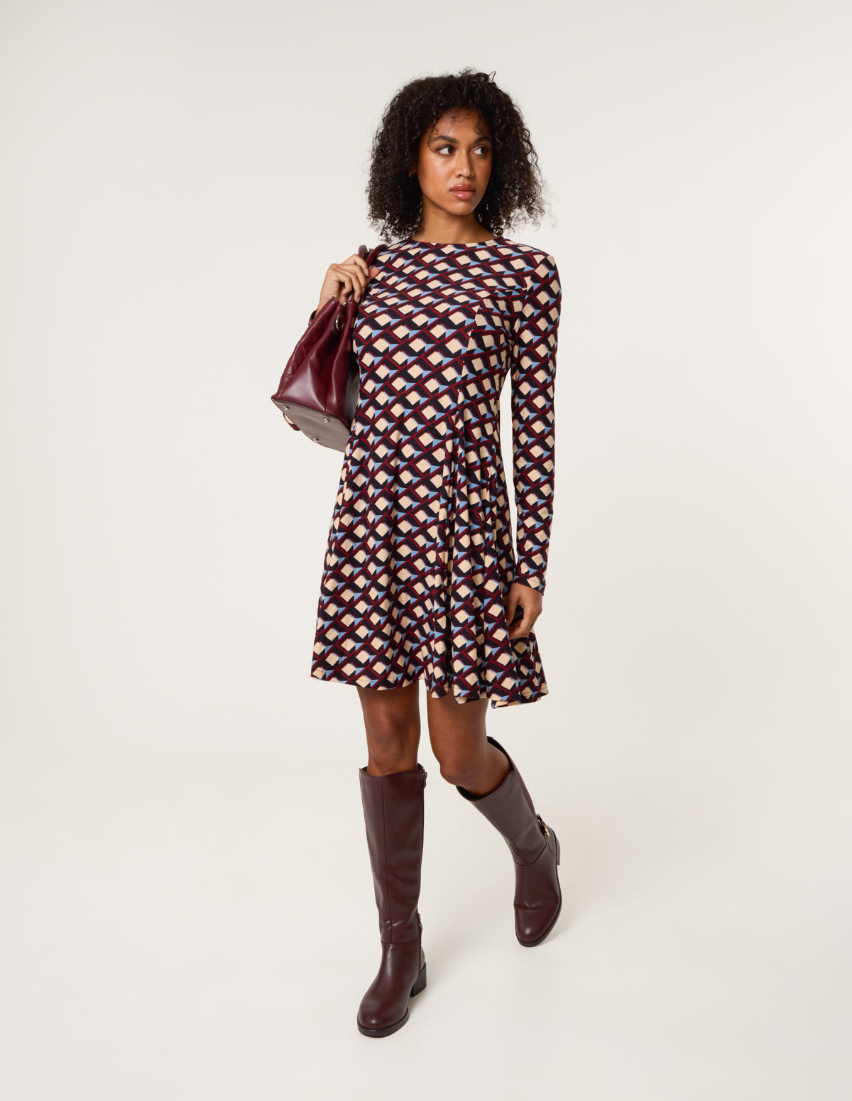 Crew Neck Mini Dress - L MULTI