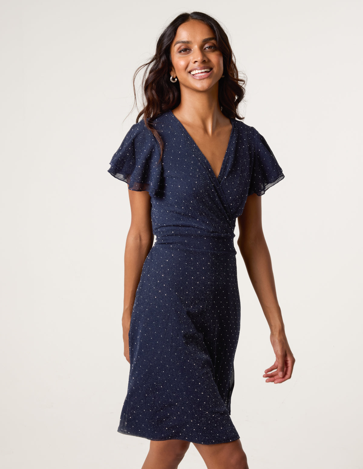 Rhinestone Diamante Wrap Dress - NAVY
