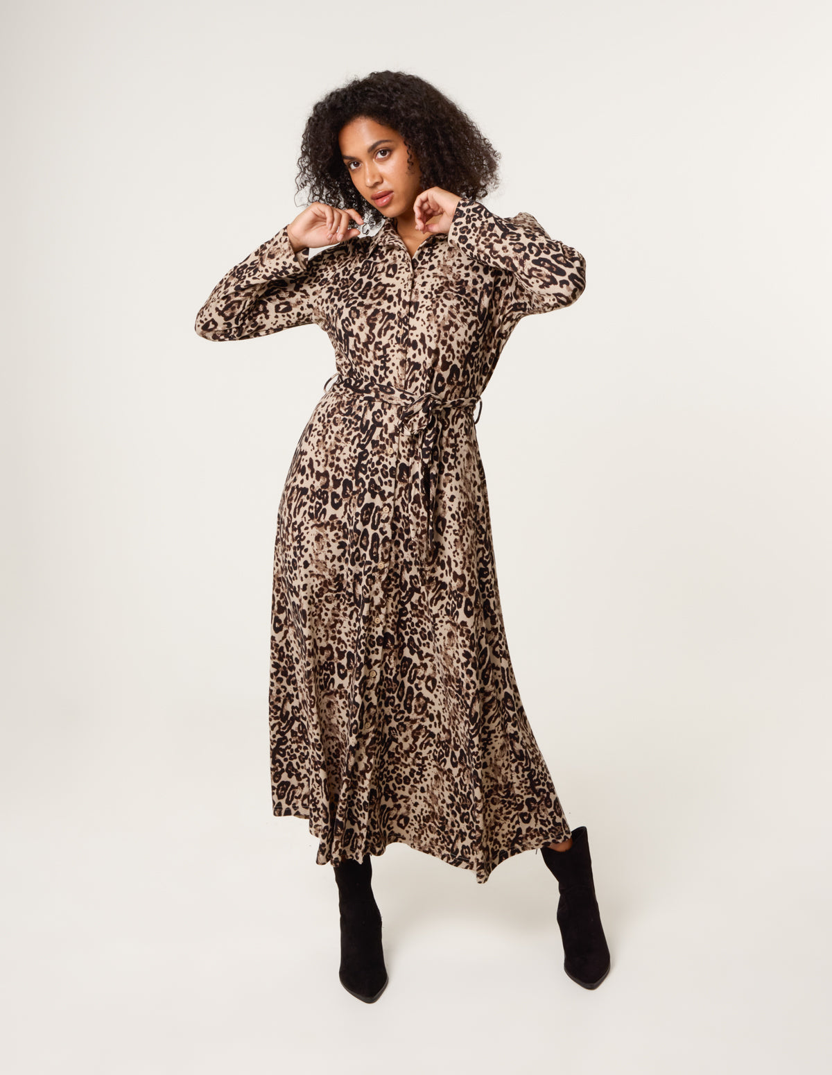 Soft Touch Leopard Print Midi Shirt Dress - ANIMAL