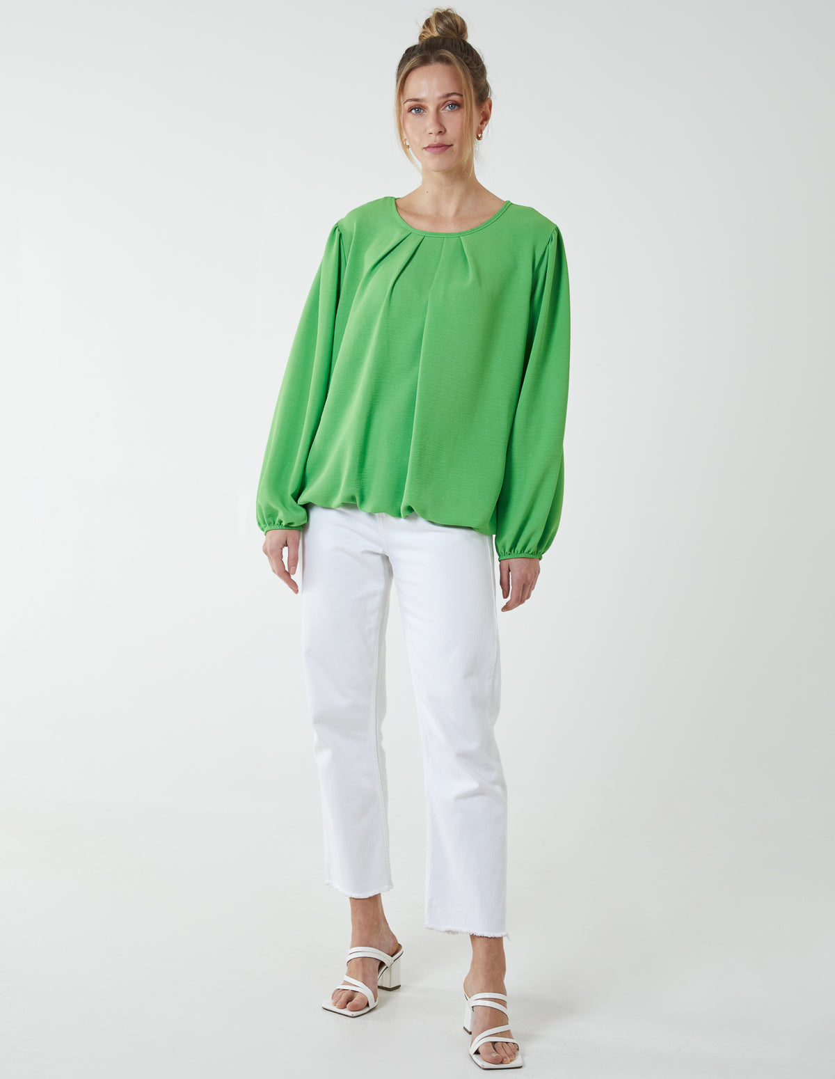 Elasticated Blouson Hem Blouse - SM GREEN