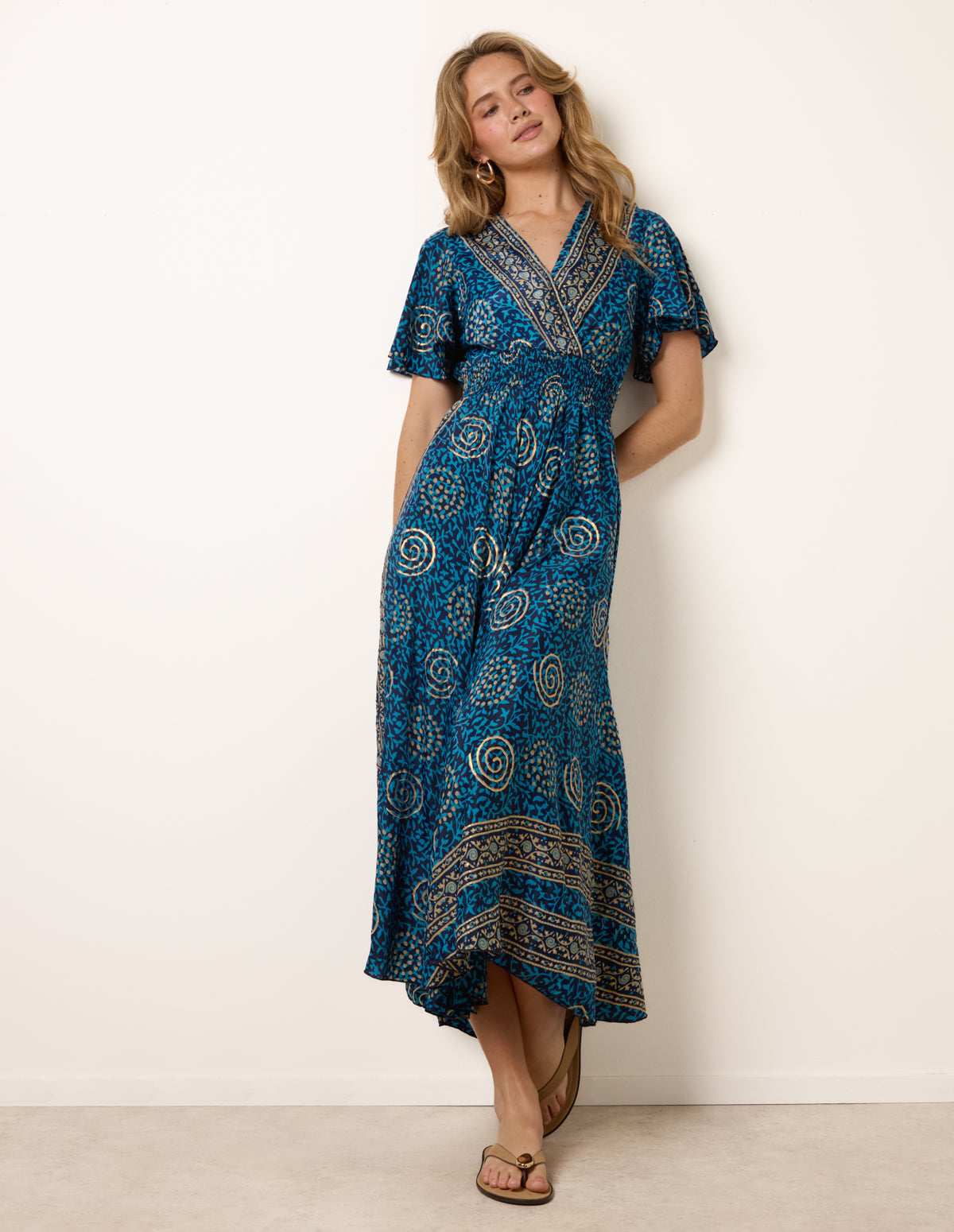 Wrap Over Tie Back Maxi Dress - ML BLUE
