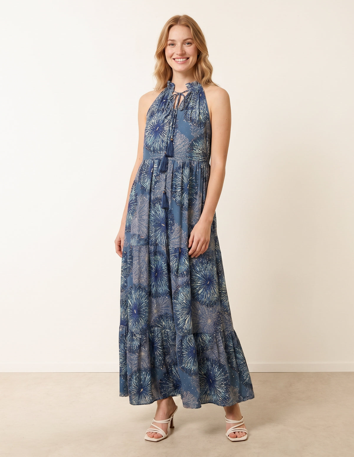 Tiered Tie Front Dress - ML ROYAL BLUE