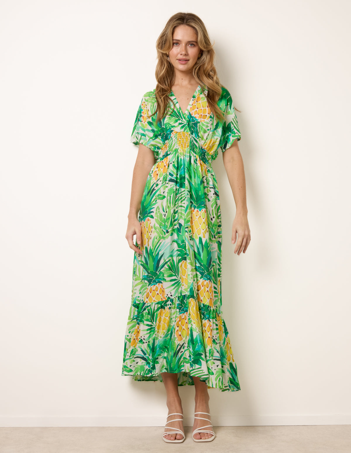 Pineapple Double V Midi Dress - ML GREEN