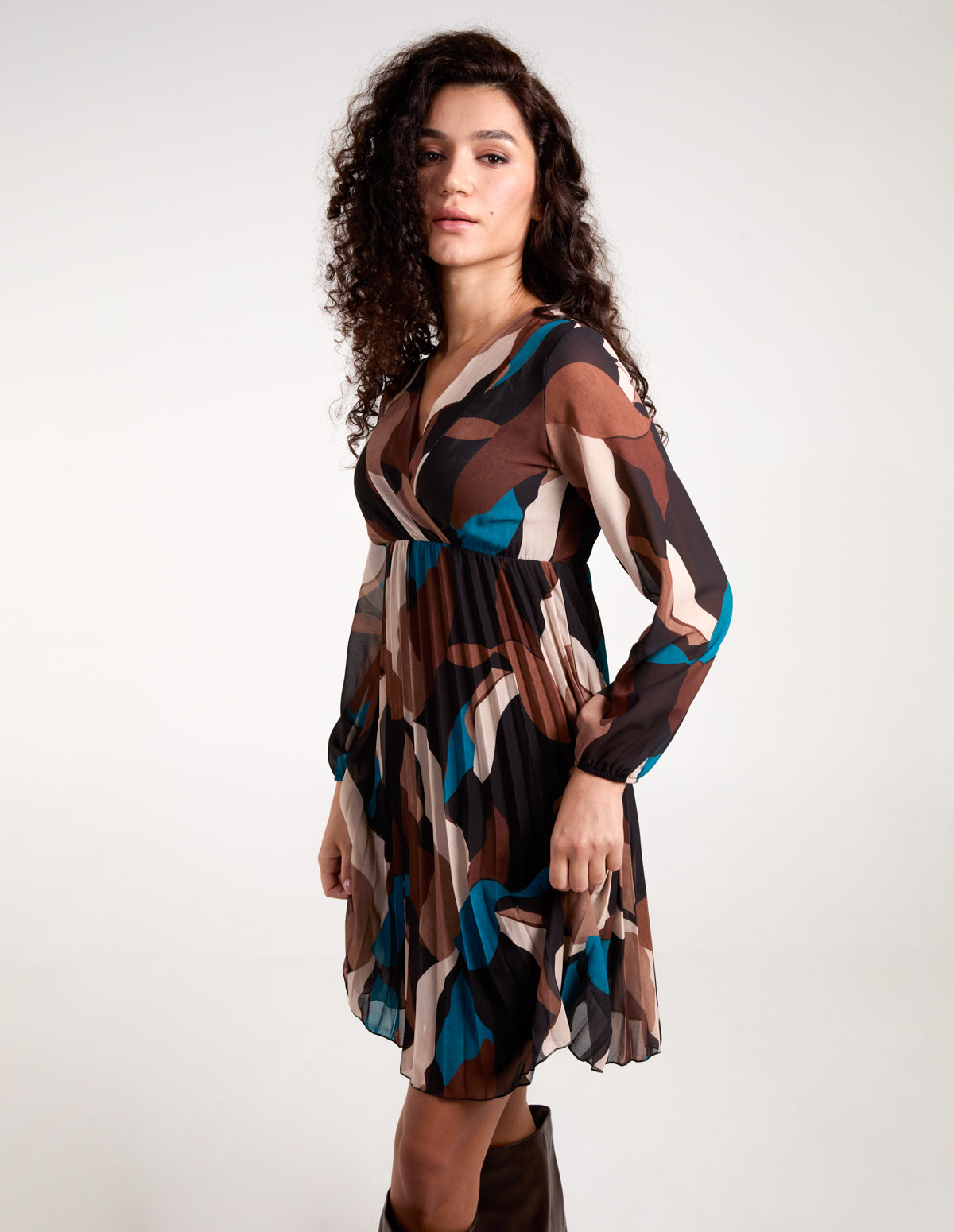 Pleated Wrap Dress - SM TEALBROWN