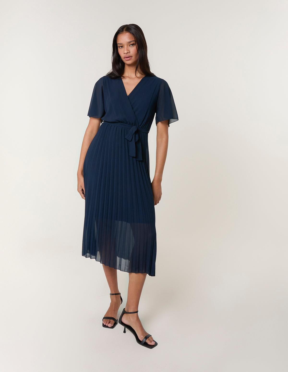 Pleated Chiffon Dress - S NAVY