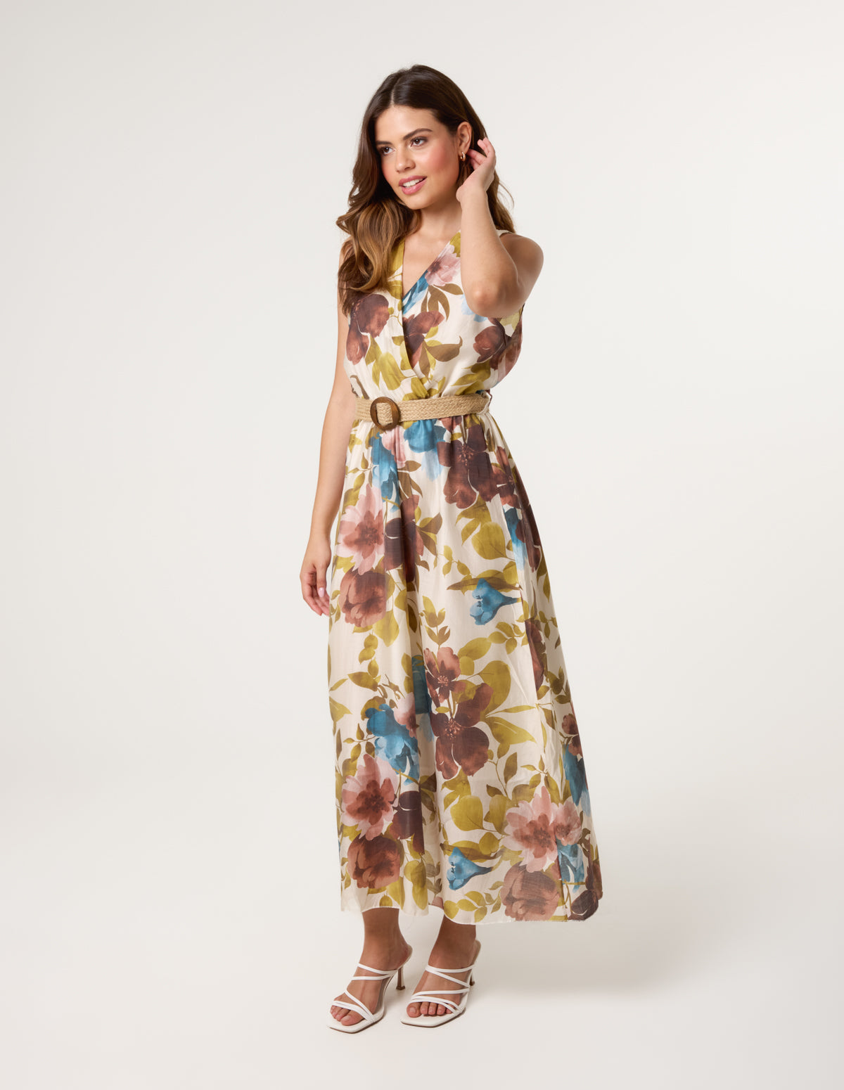 Floral Wrap Belted Fine Silk Dress - SM MULTI