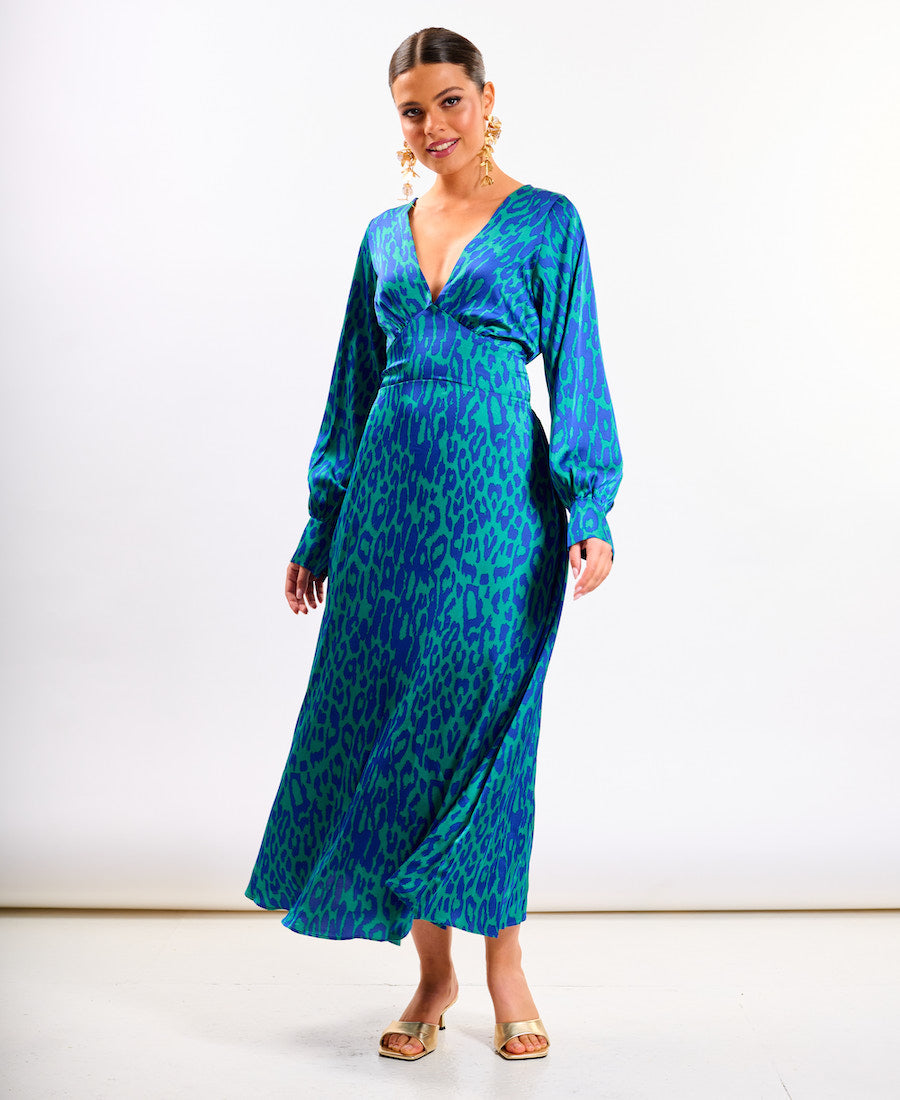 Blue Leopard Printed Midaxi Dress