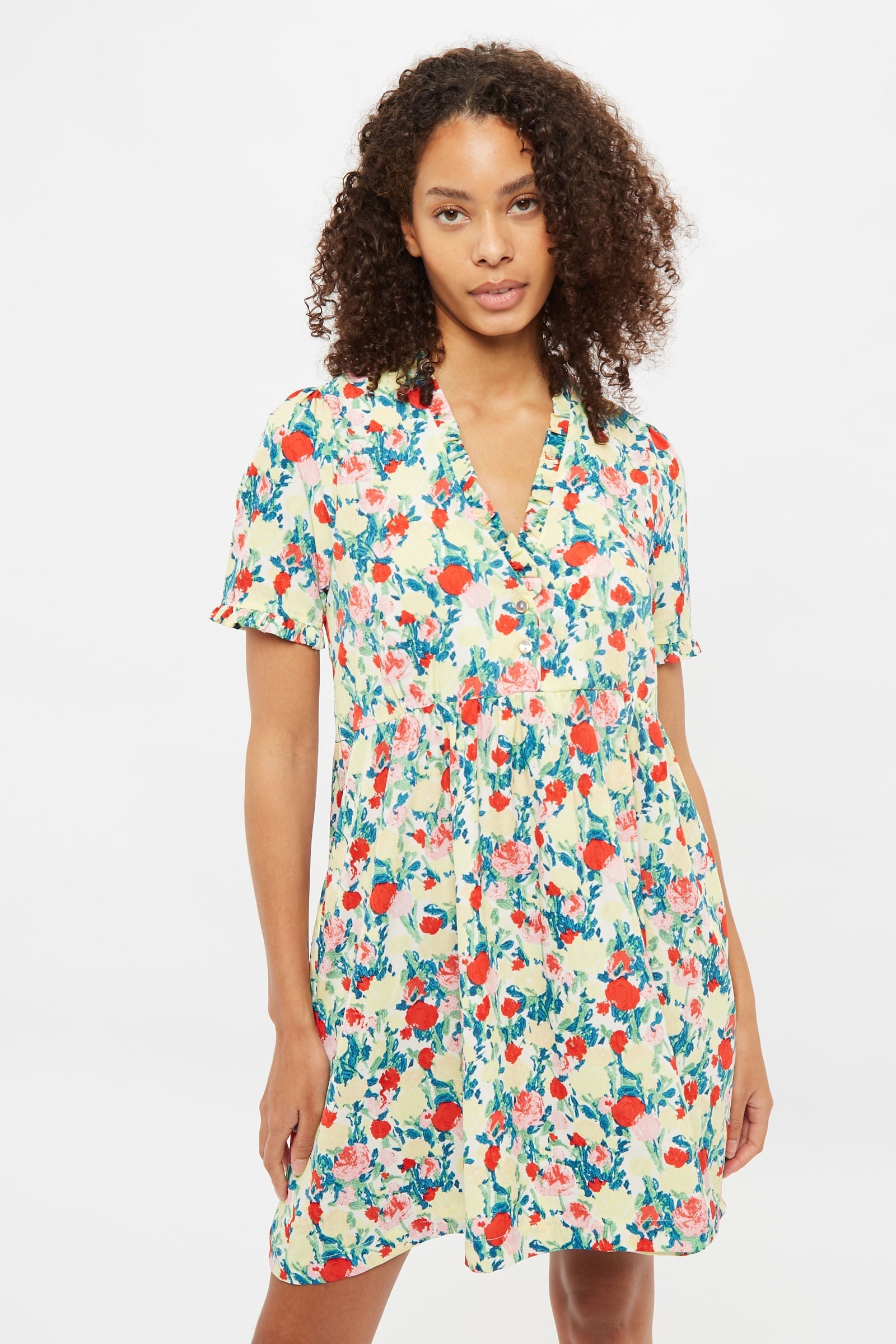 Louche Cosima Monet Flower Print Short Sleeve Mini Dress - Multicolour