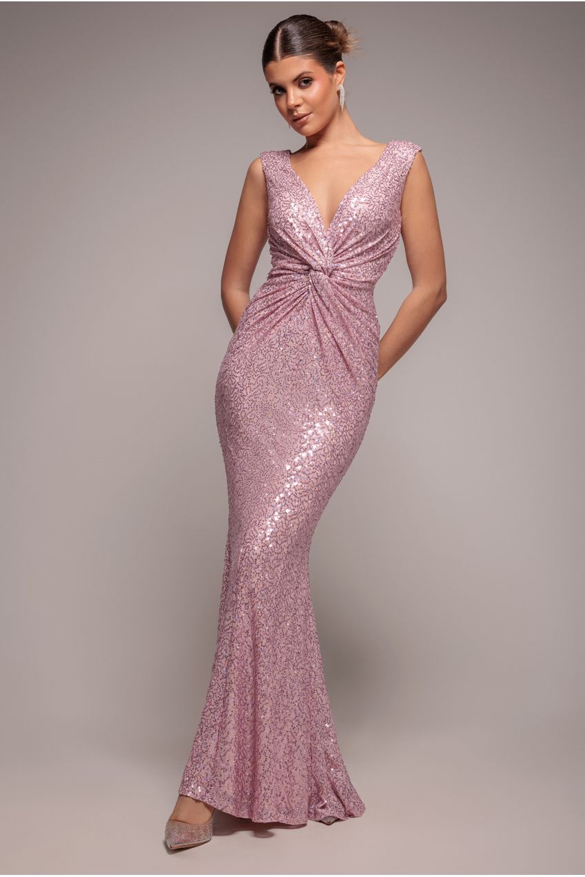 Goddiva Twisted Front Sequin Maxi Dress