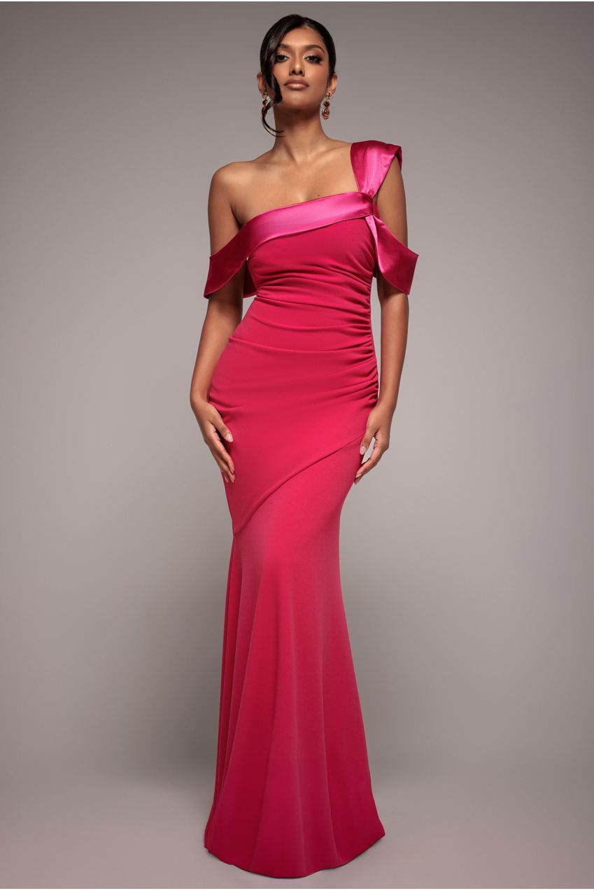 Goddiva One Shoulder Satin Band Maxi Dress