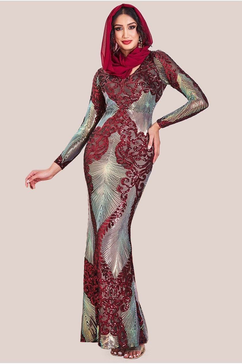 Goddiva Modesty Contrast Sequin Maxi Dress