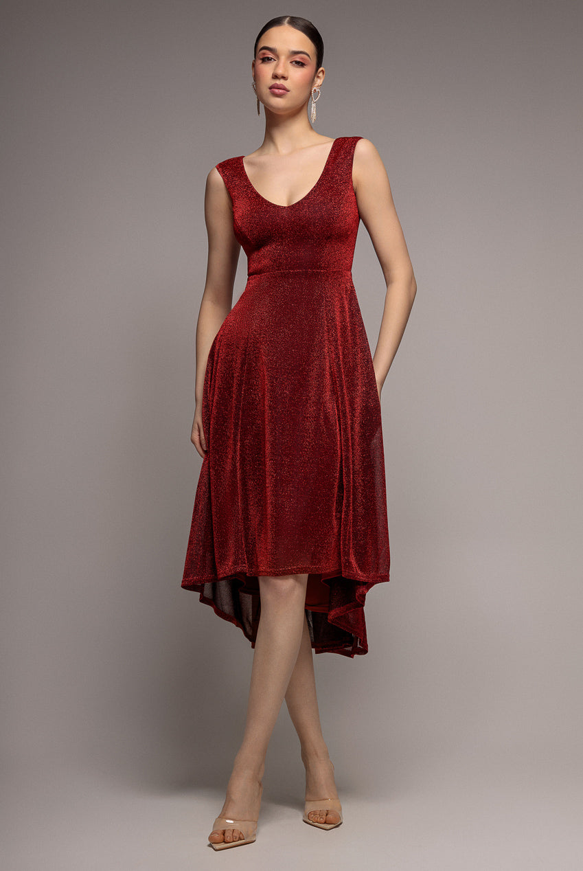 Goddiva Off The Shoulder Lurex High Low Dress
