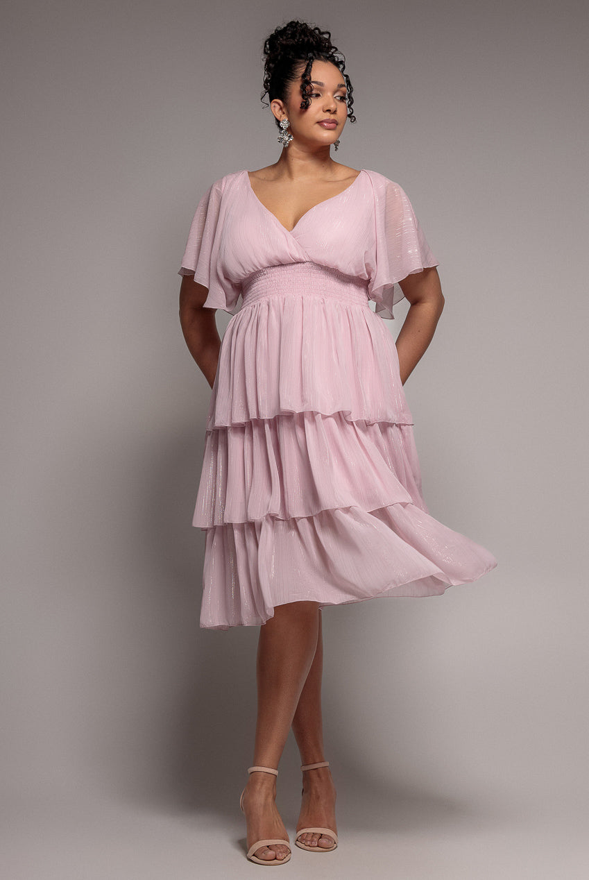 Goddiva Plus Plain Lurex Chiffon Tiered Midi Dress