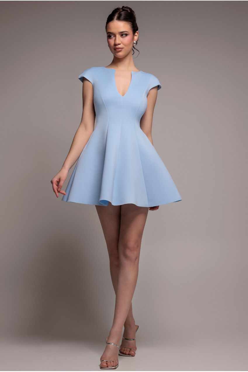 Goddiva Cap Sleeve Plunging V-Neckline Skater Mini Dress