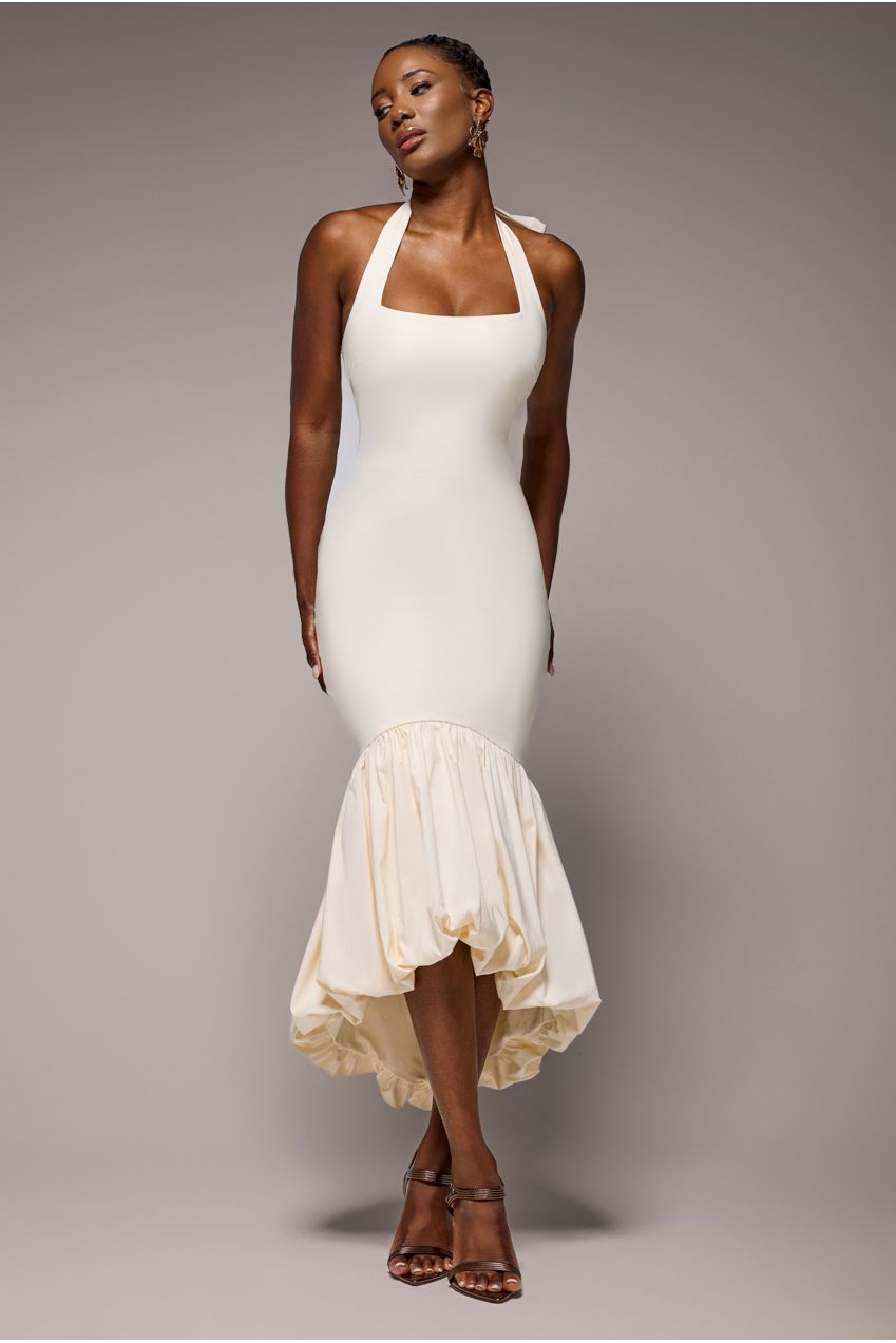 Goddiva Halter Neck Puff Hem Mermaid Midaxi Dress