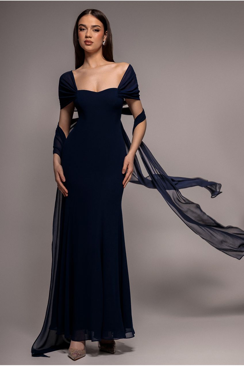 Goddiva Multiway Cape Chiffon Sweetheart Maxi Dress