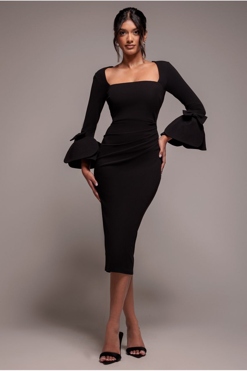 Goddiva Petal Bow Sleeve Frill Midi Dress