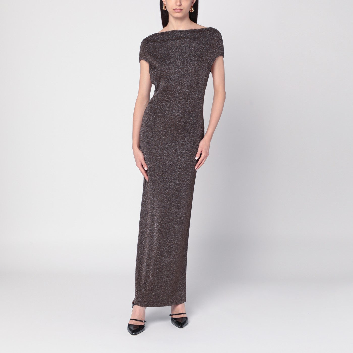 Brown dress in viscose and lurex yarn