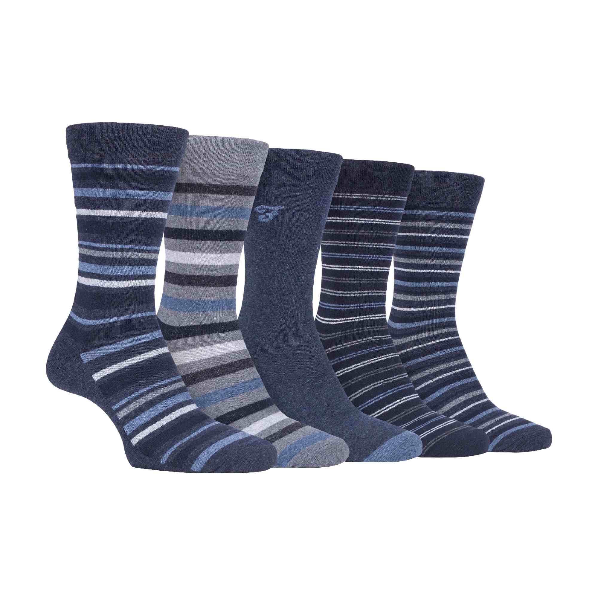 Pack Mens Patterned Cotton Dress Socks - - Denim Blue Striped