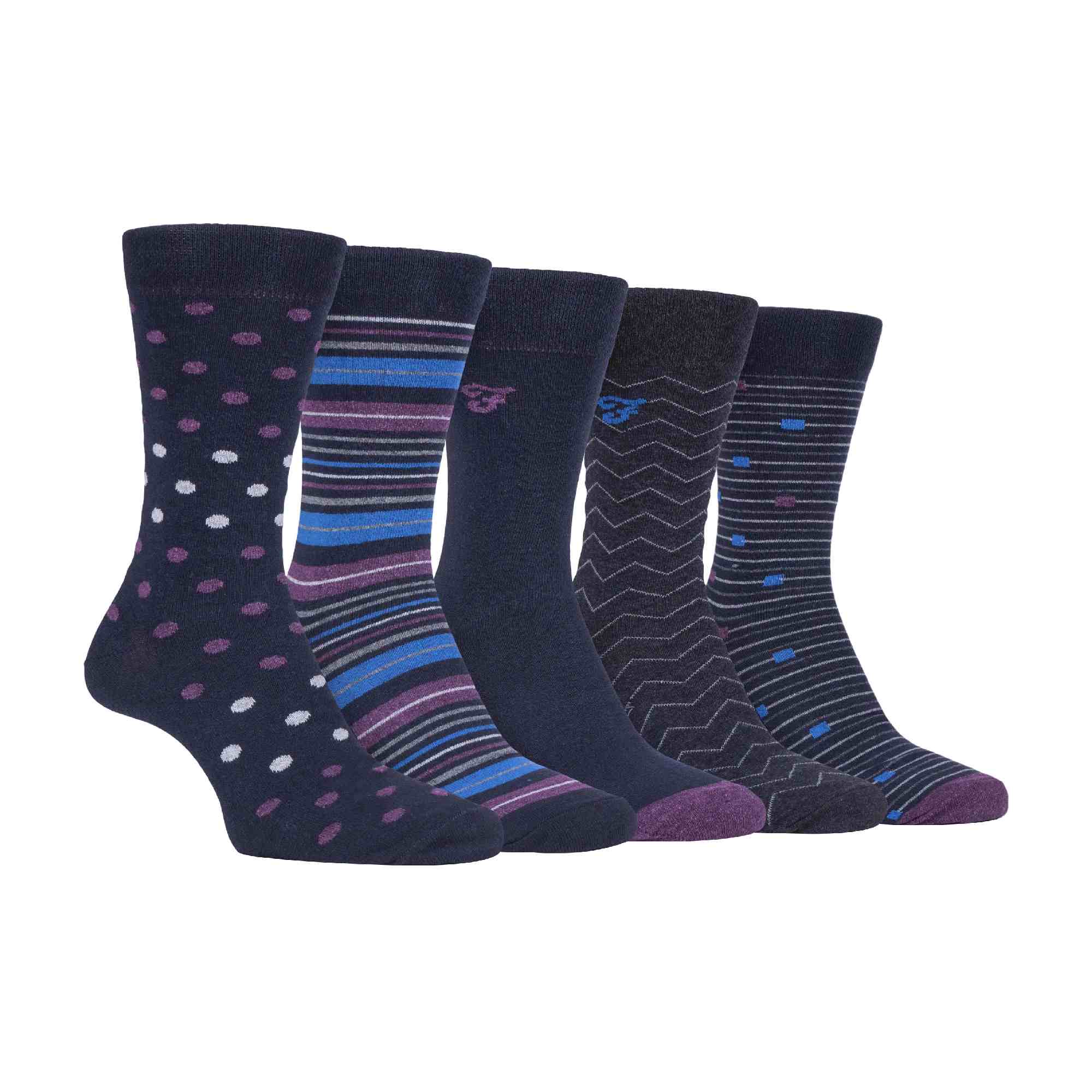 Pack Mens Patterned Cotton Dress Socks - - Navy Purple Polka Dots