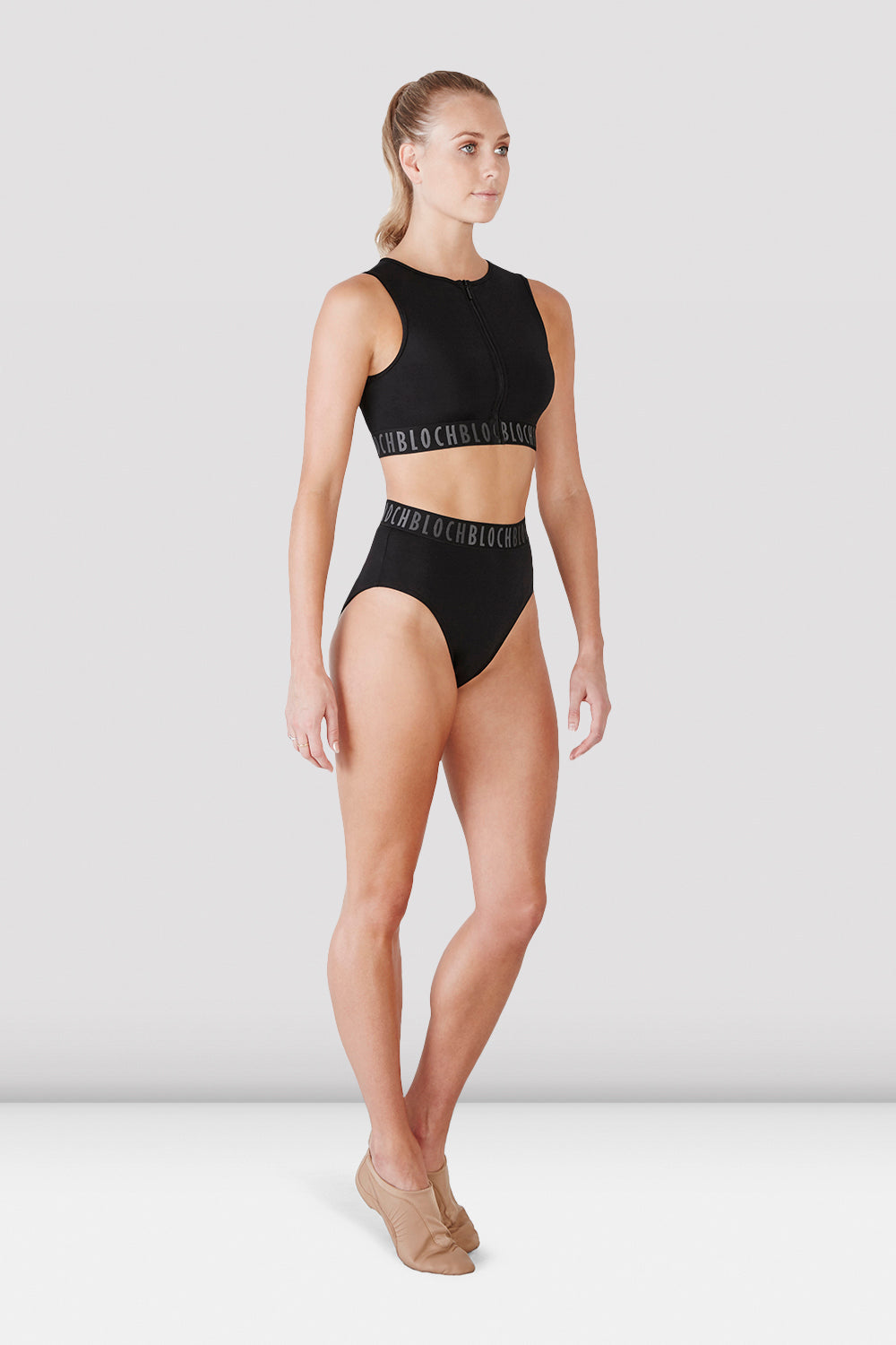 BLOCH Ladies Remy Zip Front Crop Top, Black