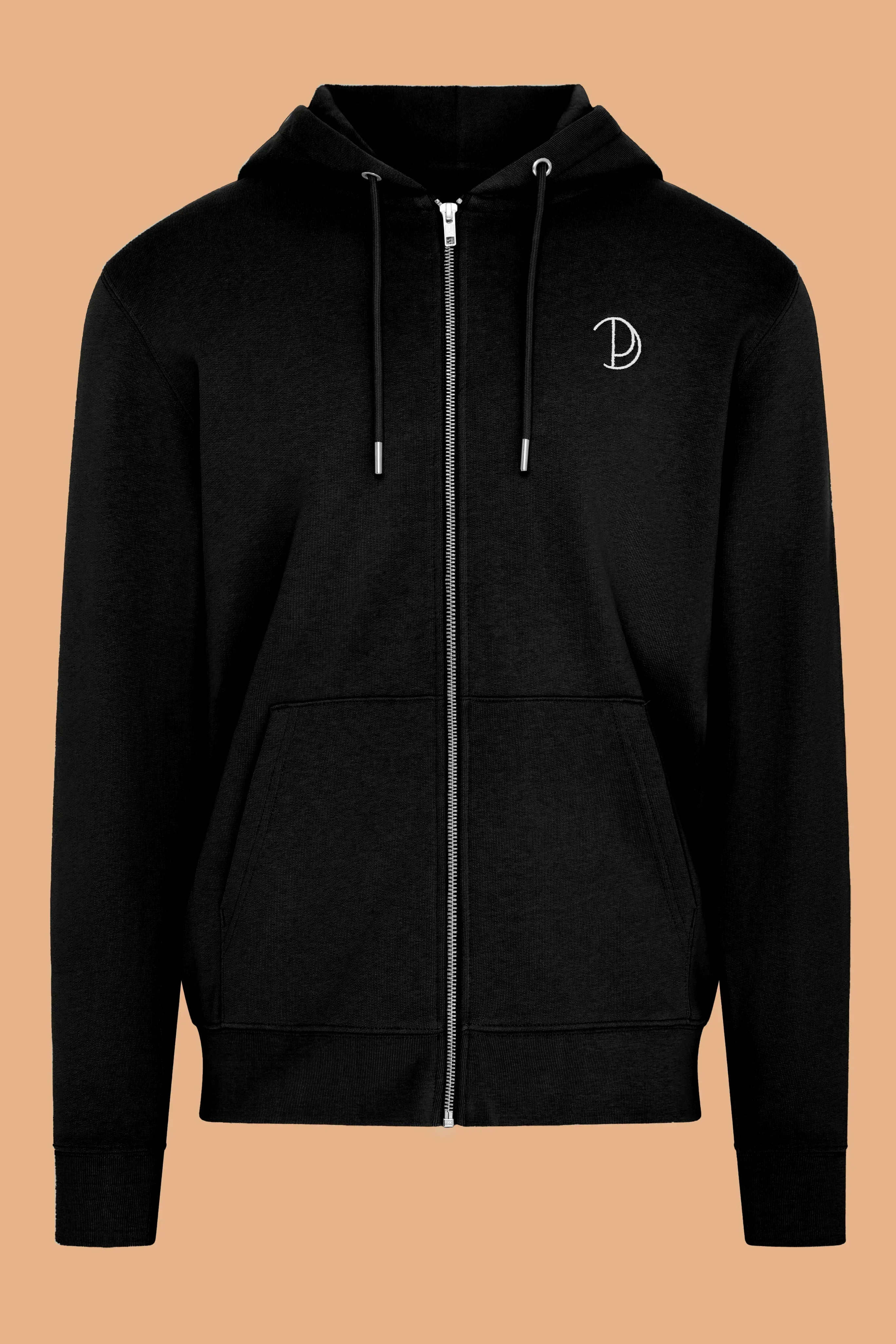 Embroidered P Zip-Up Hoodie - Black Medium