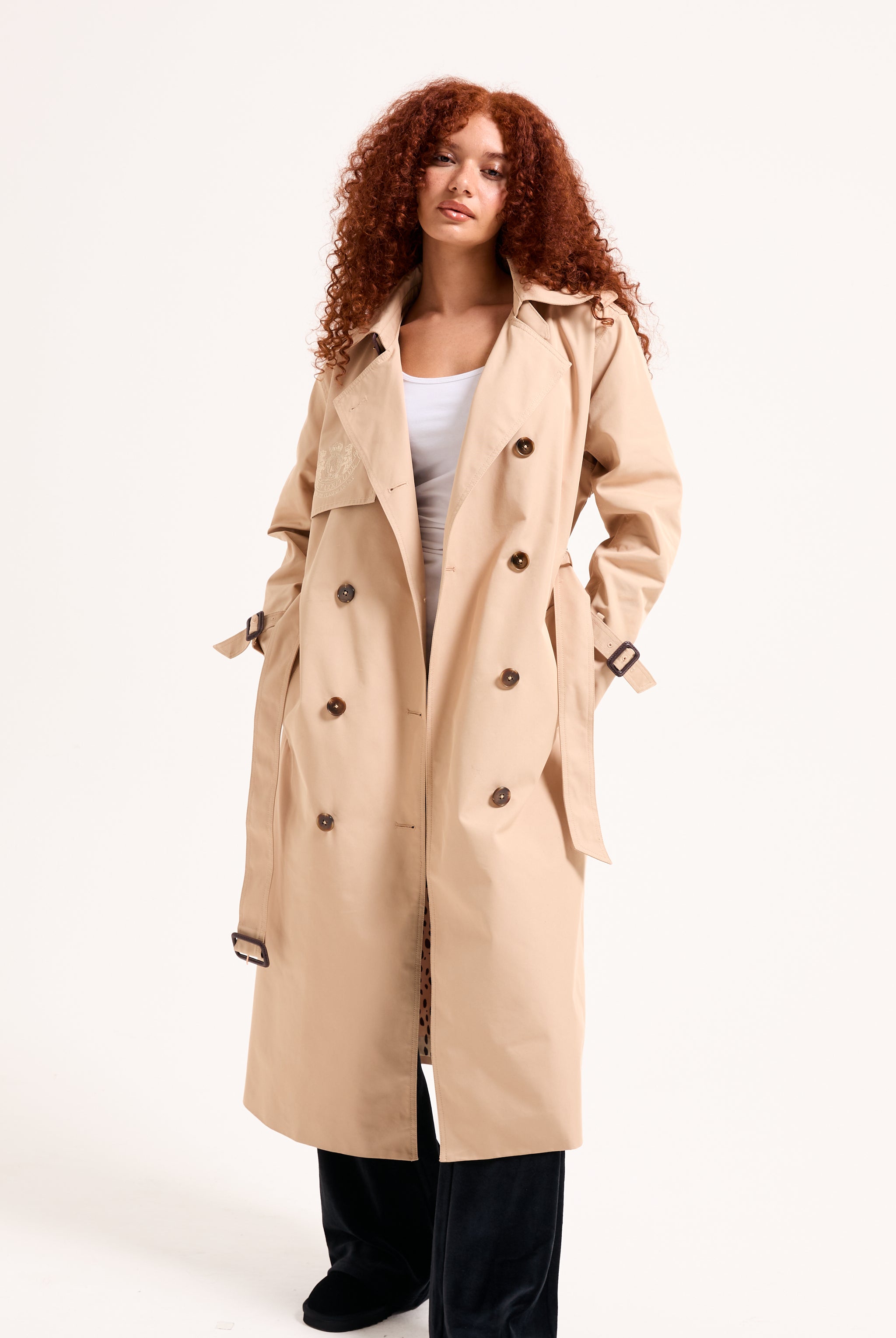 CAMEL COTTON TWILL TRENCH COAT - M Brown
