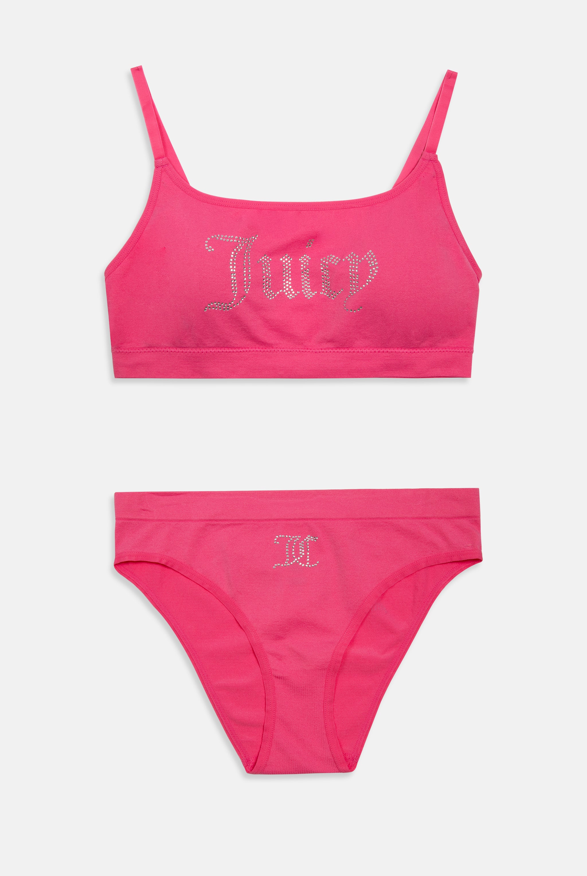 HOT PINK DIAMANTÉ HIGH LEG BRIEF AND BRALETTE SET - X Pink