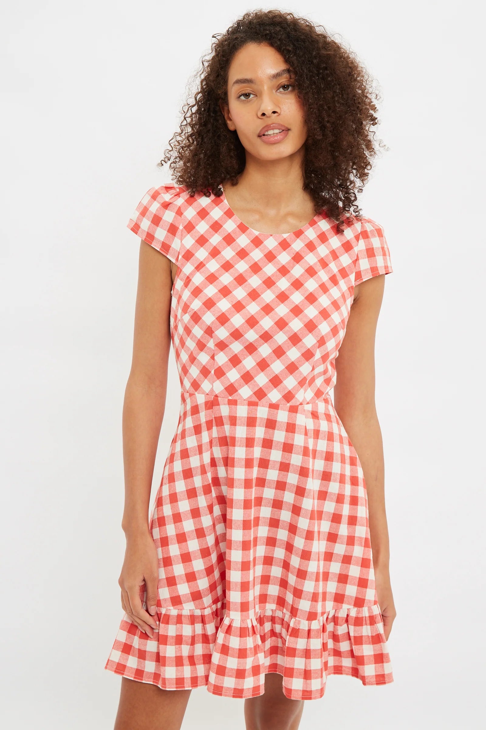 Louche Kare Picnic Check Cap Sleeve Mini Dress In Red - RedWhite