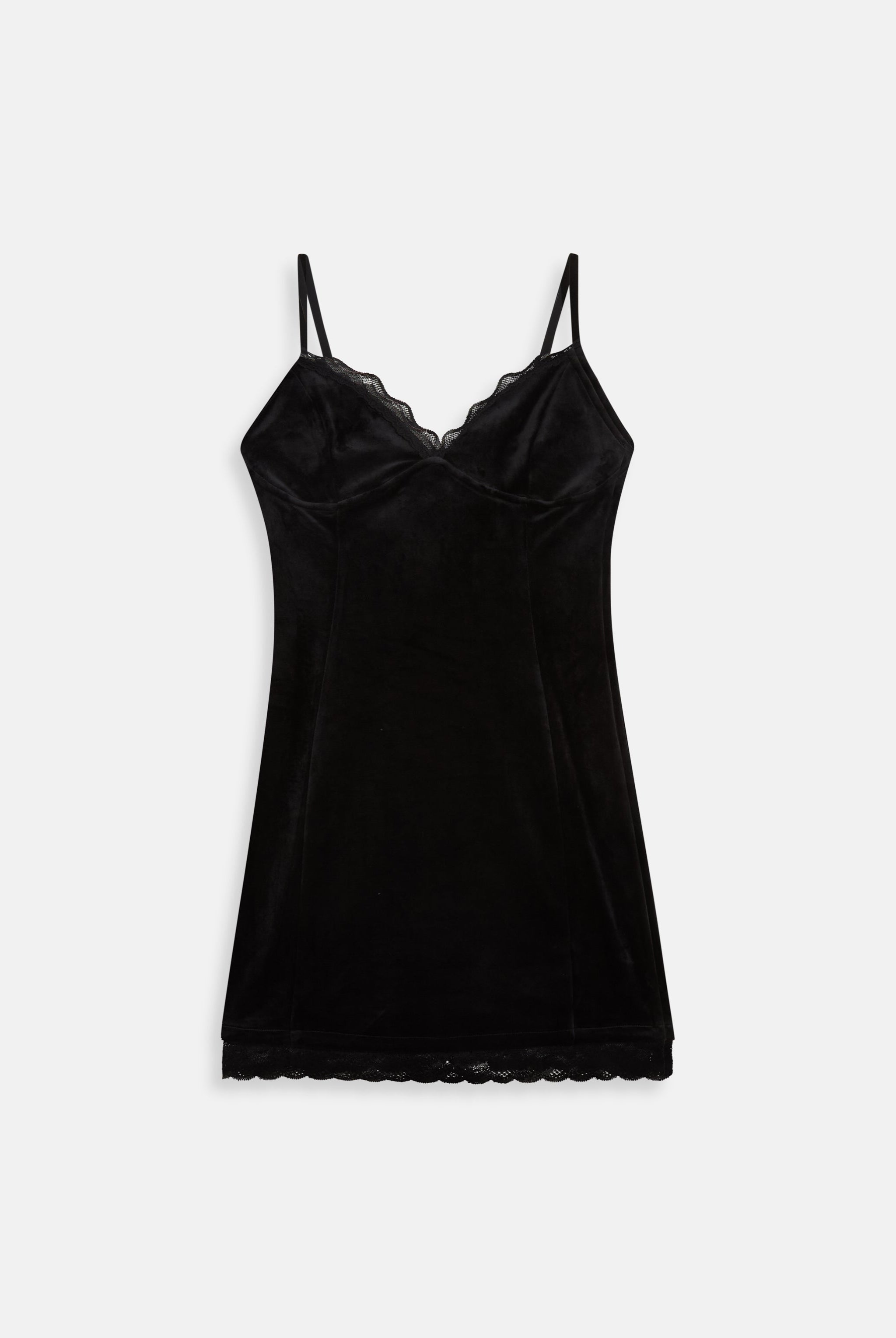 BLACK VELOUR DIAMANTÉ MINI DRESS WITH LACE - S Black