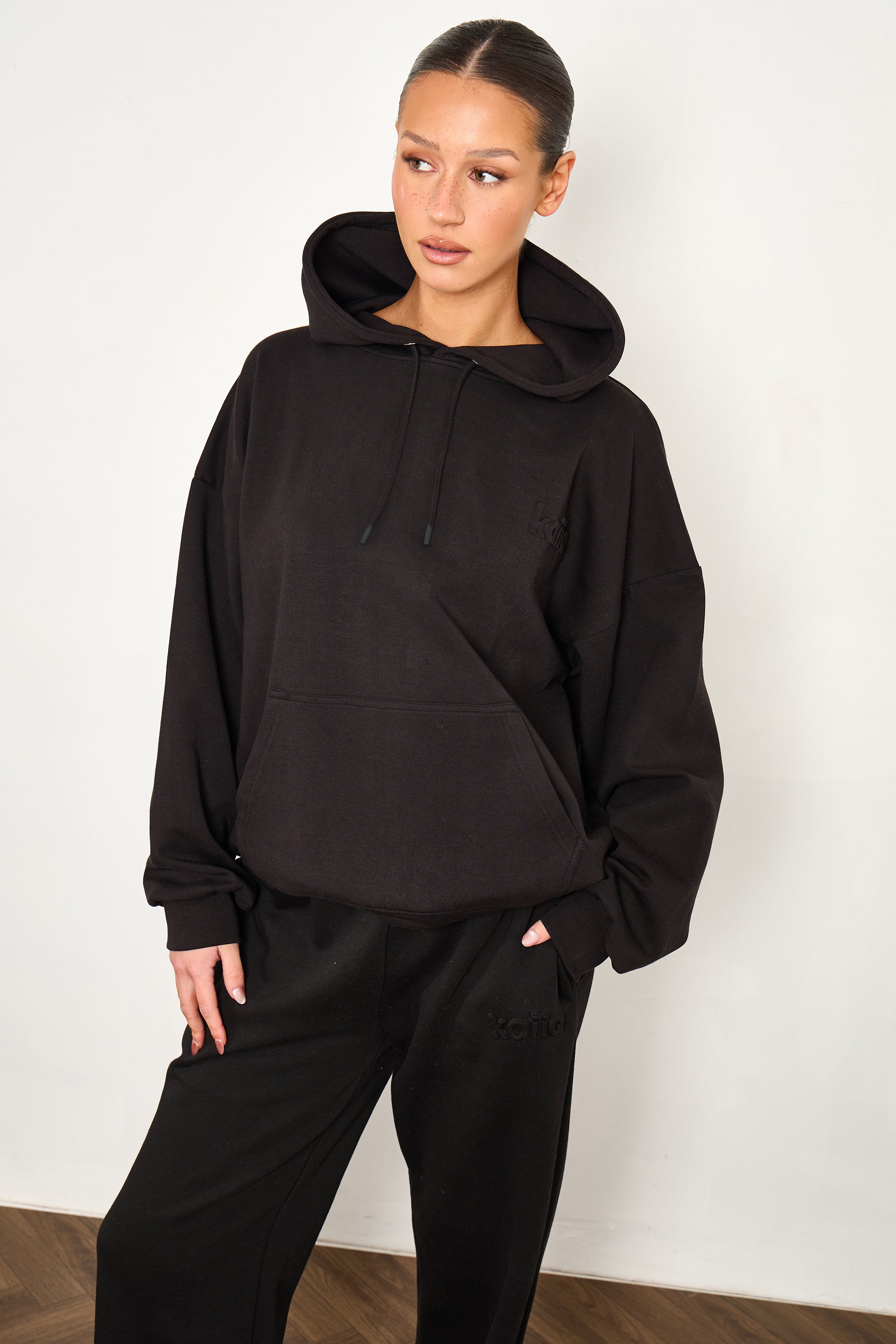 Kaiia Premium Scuba Oversized Hoodie Black
