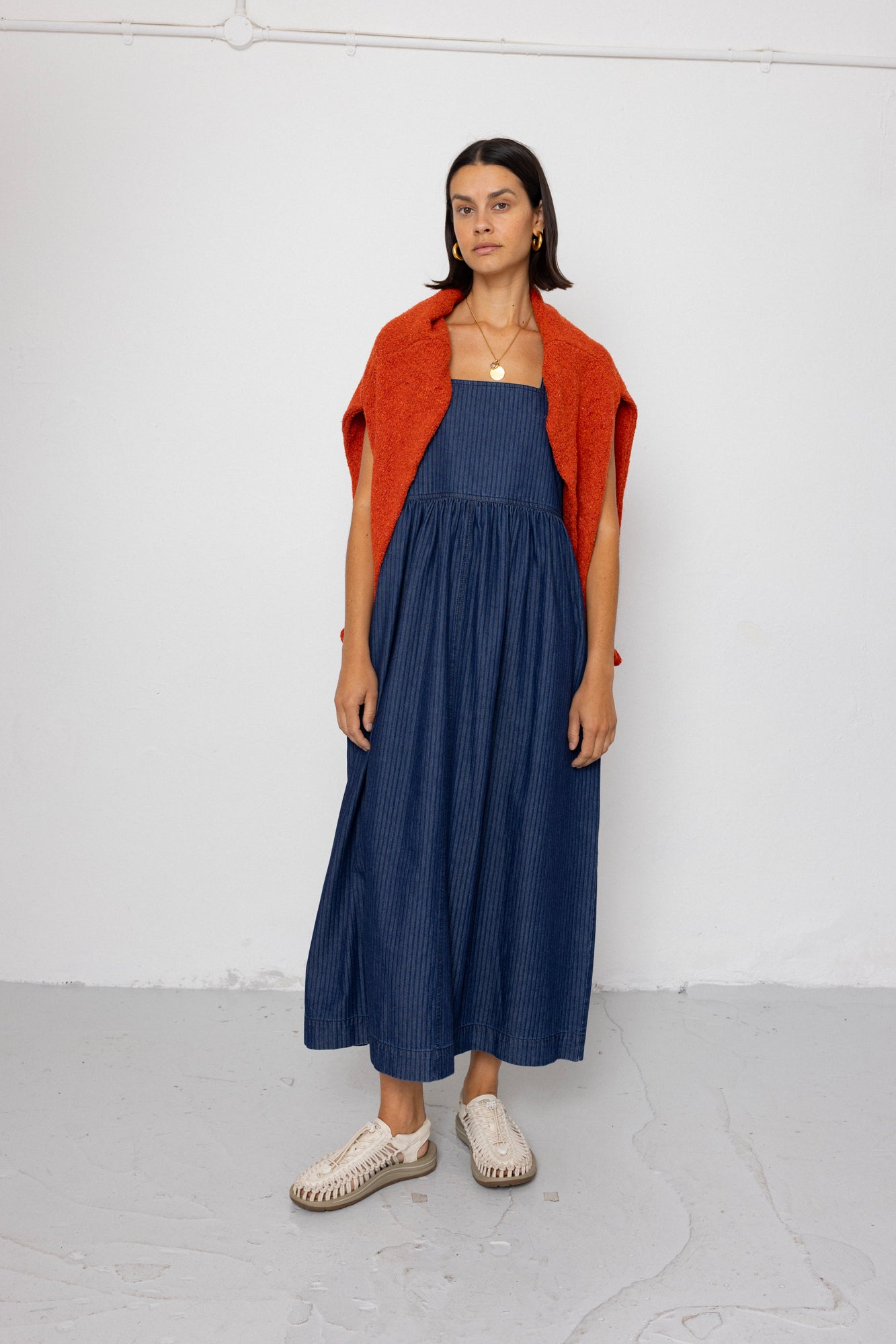 Midi Day Dress - Light Denim Stripe