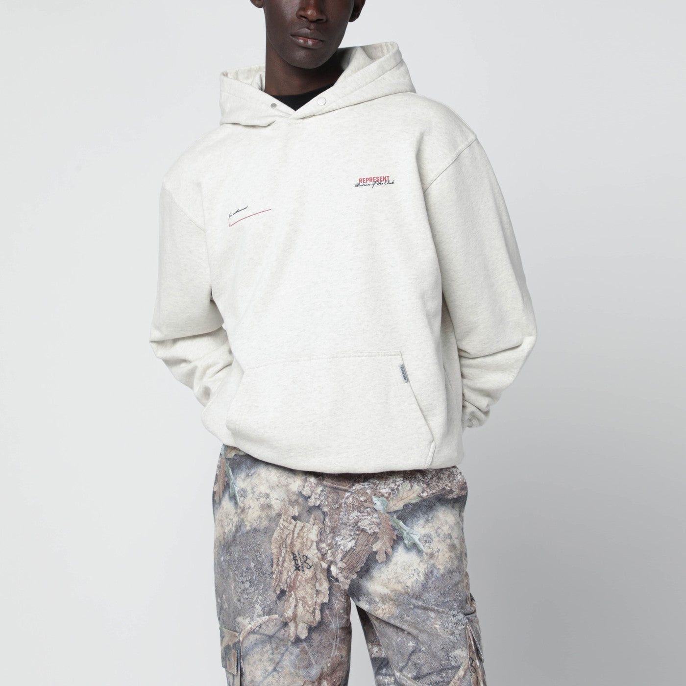 Cream cotton hoodie with logo