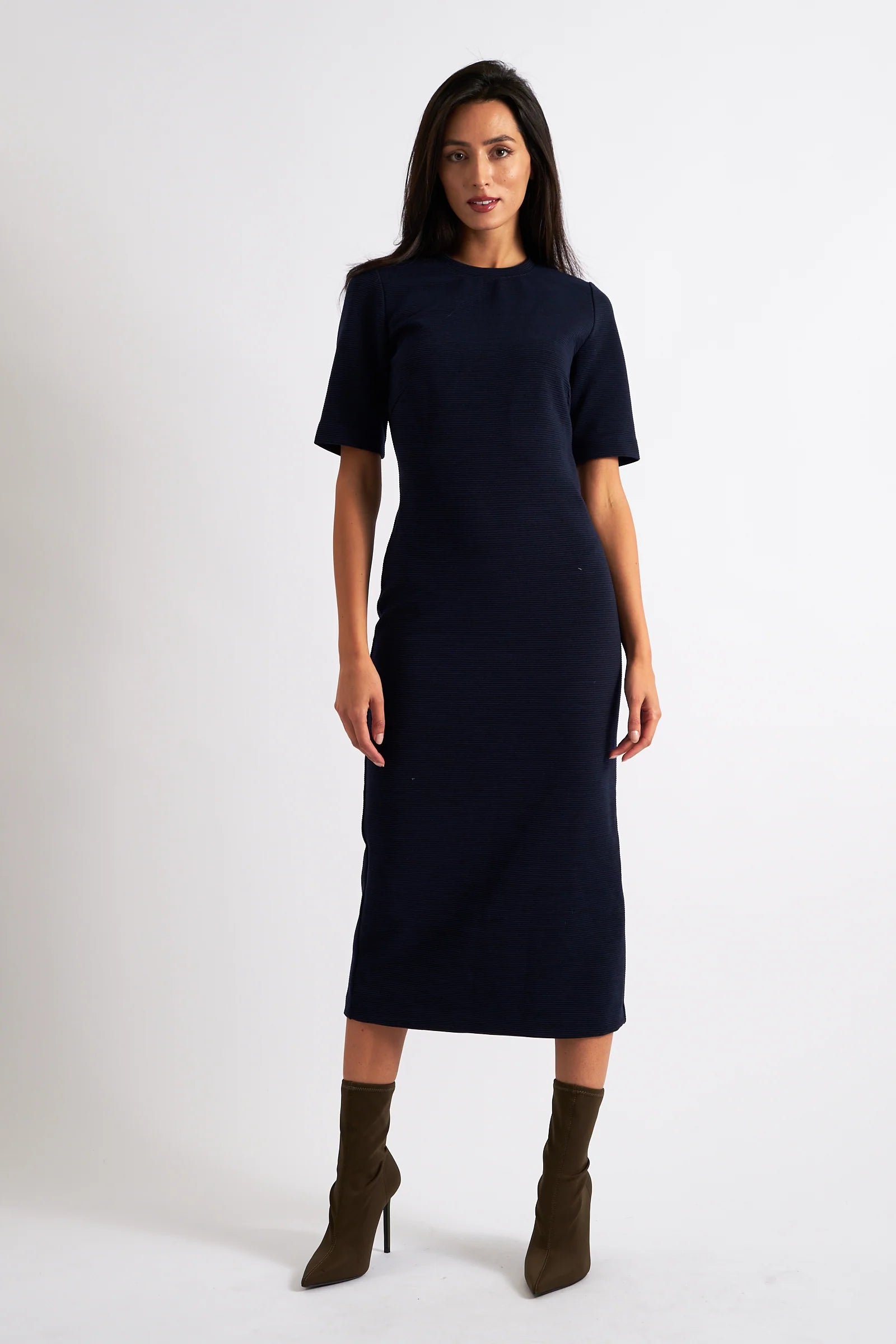 Nila Rib Bodycon Midi Dress - Navy - Navy