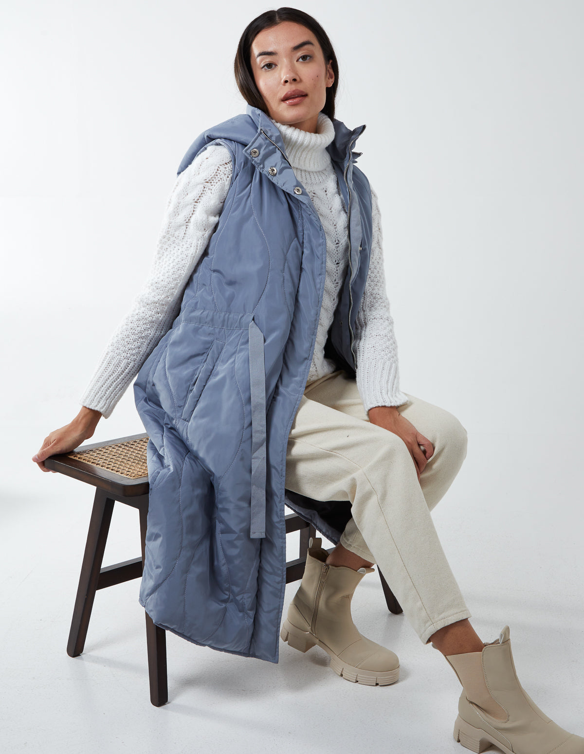 Quilted Belted Gilet - S Slate